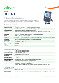 Thumbnail of document Data Sheet - OCF 6.1 Open Channel Flow & Tank Level Meter